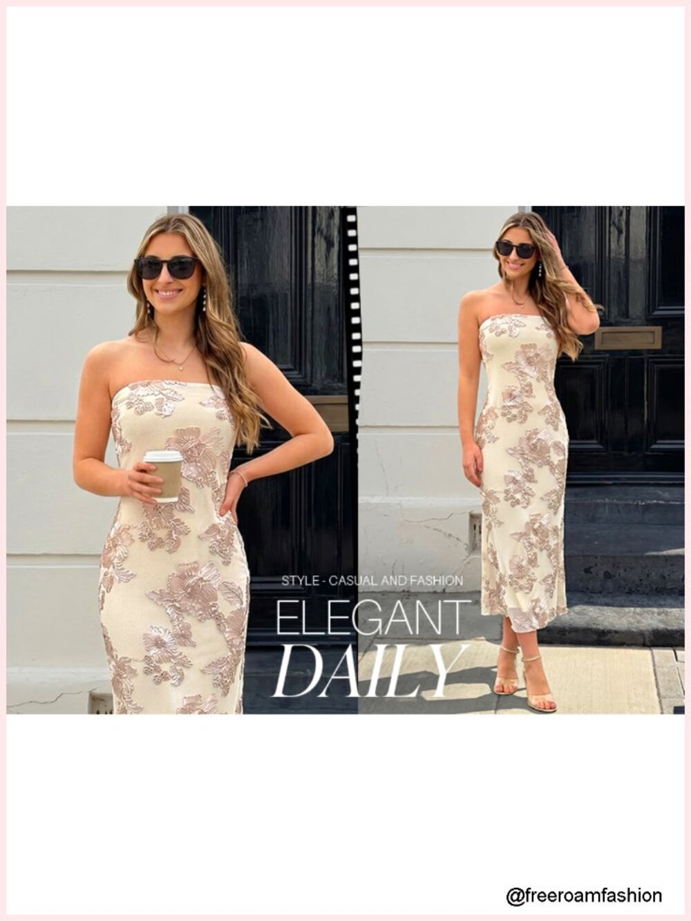 Strapless Floral Bodycon Mesh Midi Dress w/ Non-Slip Strips - Picture 6 of 6